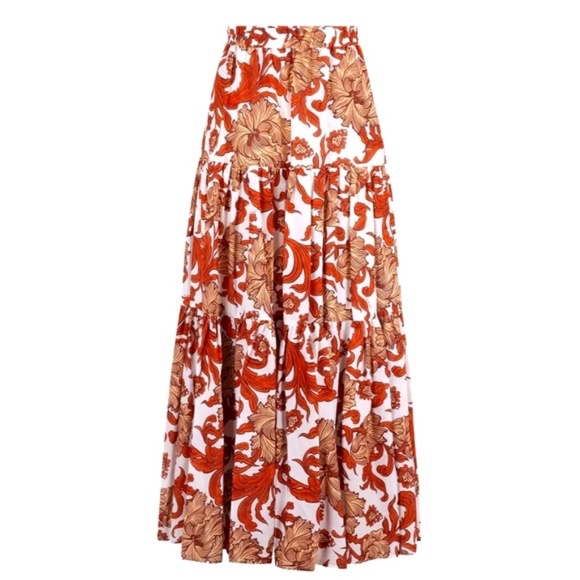 La DoubleJ Big Reef Tiered Floral Print Tiered Silk & Cotton Blend Skirt MNEW